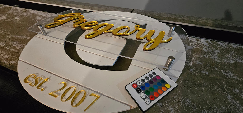 Personalized Round Wood LED Family Wall Sign - 18 Inch